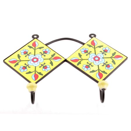 Yellow And Turquoise Ceramic Flower Tiles Hooks